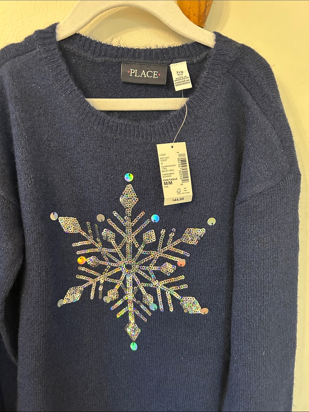 The Children's Place Navy Knit Dress with Silver Snowflake - holiday - size 7/8 - Picture 2 of 9
